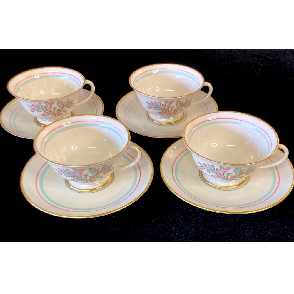 Vintage 1945 Franciscan Ware Rossmore Cup & Saucer Set Of 4